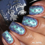 Blue and grey stamped nail art pattern